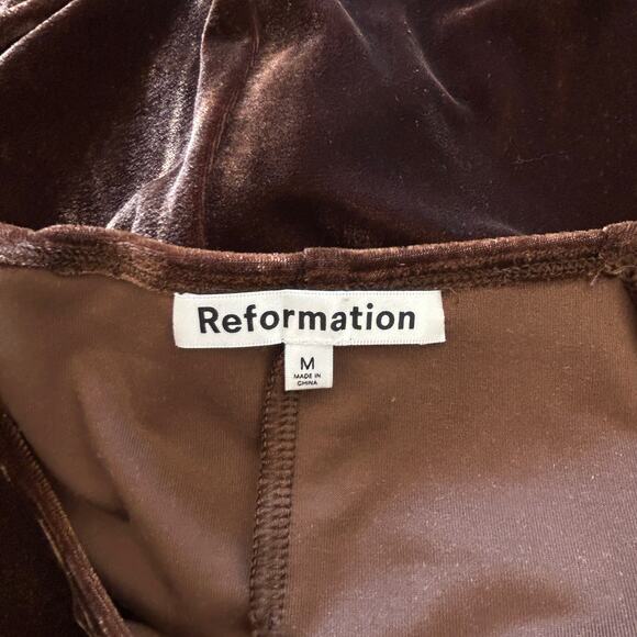 Reformation Finneas Chocolate Brown Velvet Long Sleeve Midi Dress Size M - Picture 5 of 5